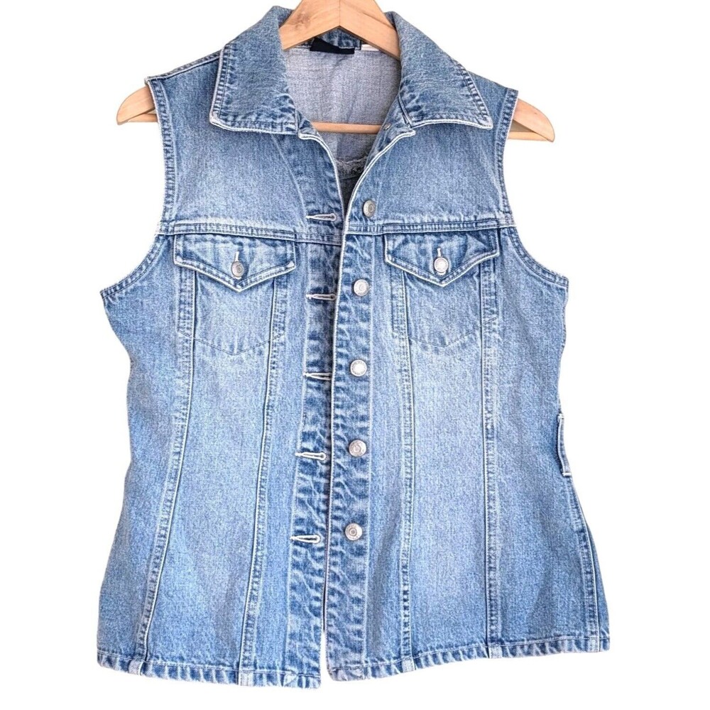 Vintage GAP Womens M Denim Vest Blue Medium Wash Western Cowgirl Missing Belt